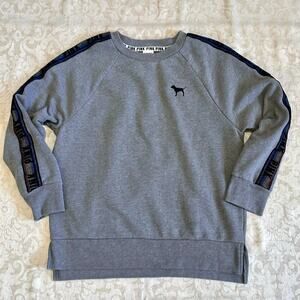 Victorias Secret PINK Rainbow Striped Sleeve Sweatshirt Womens S Grey Pullover